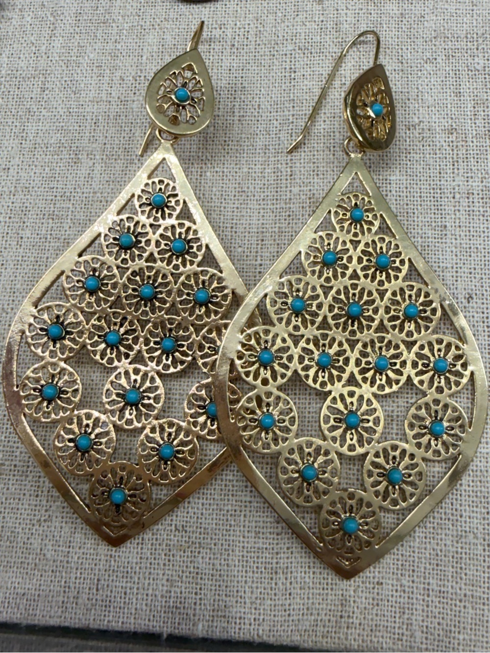 BCBGMaxAzria Gold Filigree Drop Earrings with Turquoise Accents